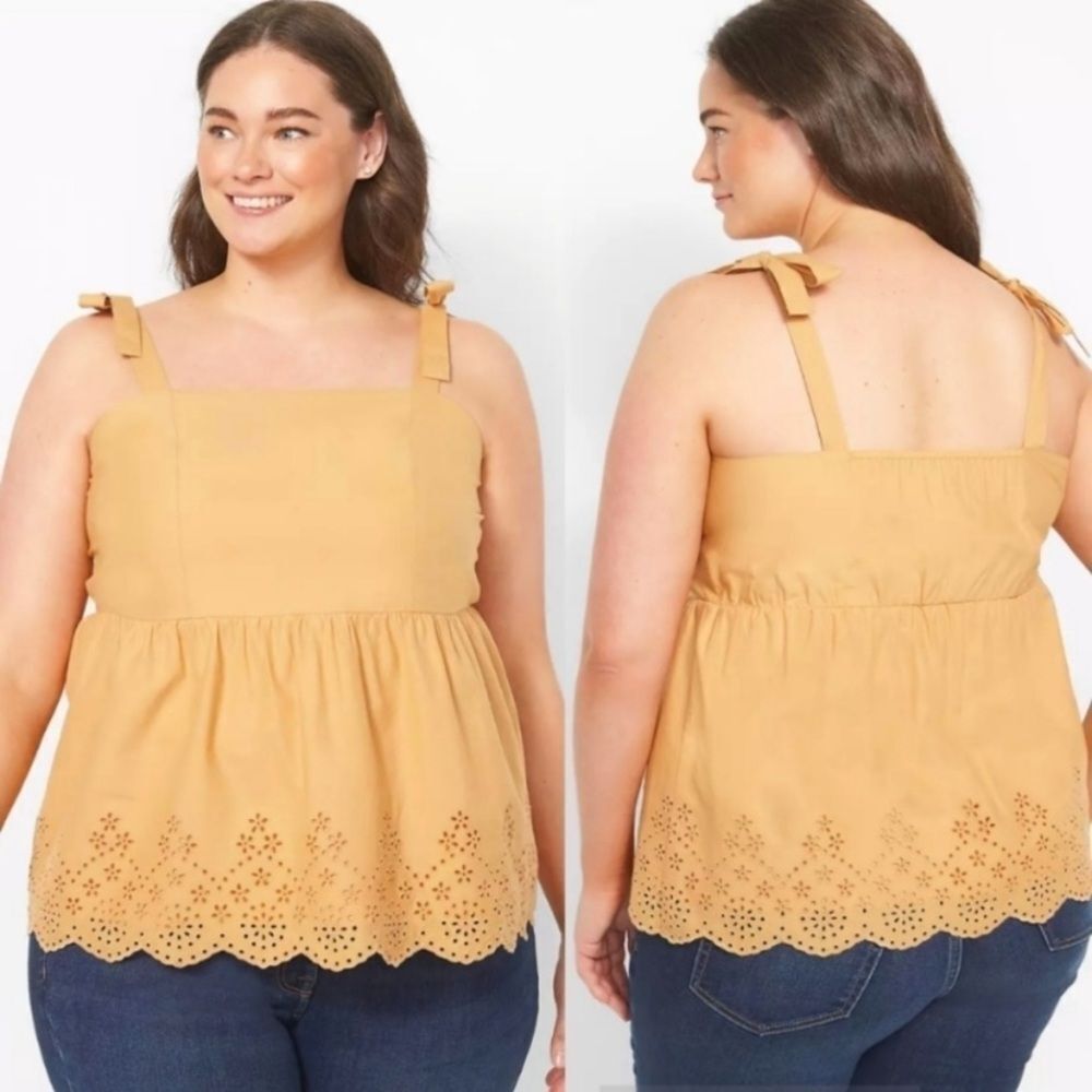 Lane Bryant Classic Square-Neck Tie-Strap Tank With Embroidered Hem Size 16